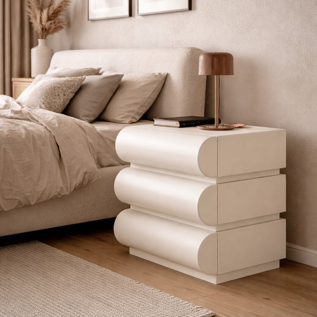 Valentina Modern White Leather Smart Nightstand