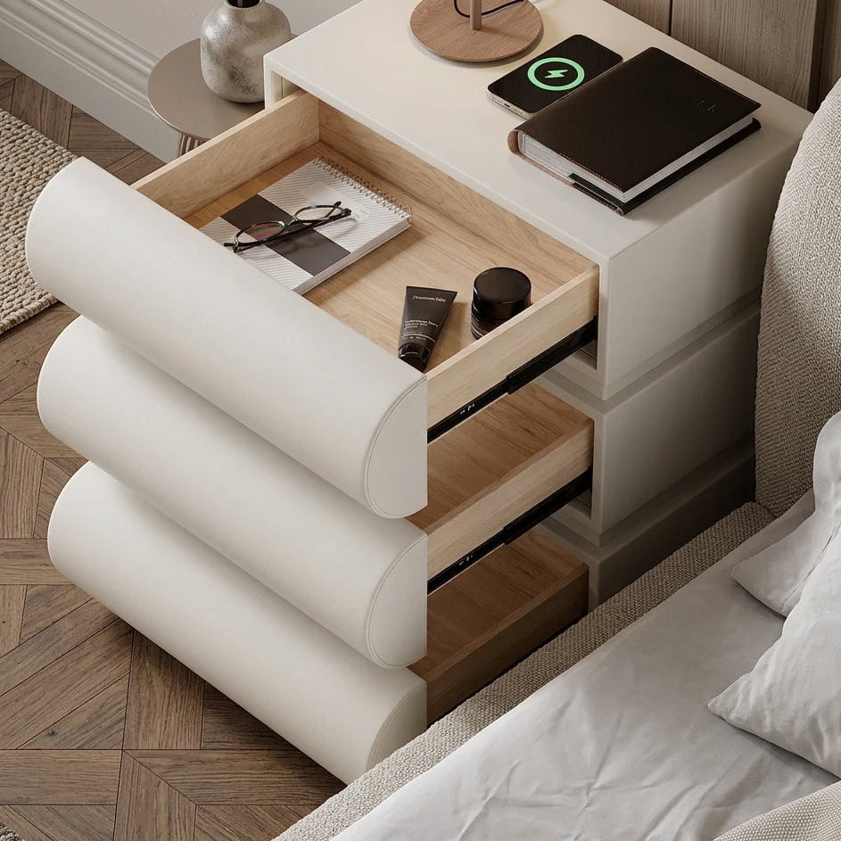 Valentina Modern White Leather Smart Nightstand